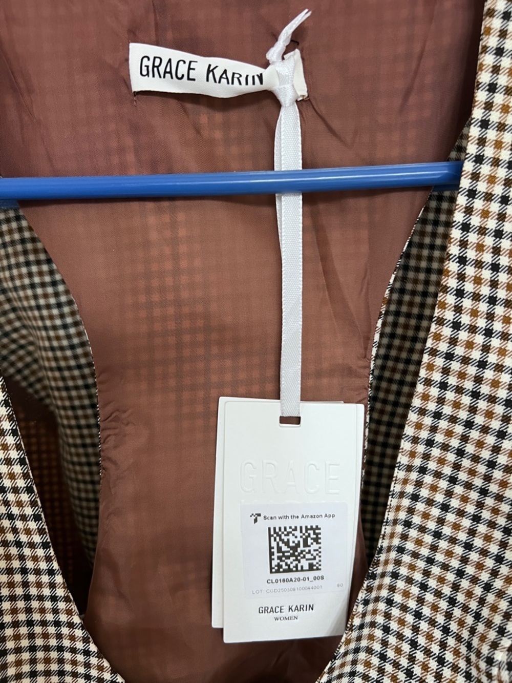 NWT Grace Karin Brown, white & Black Gingham Vest - Picture 6 of 6